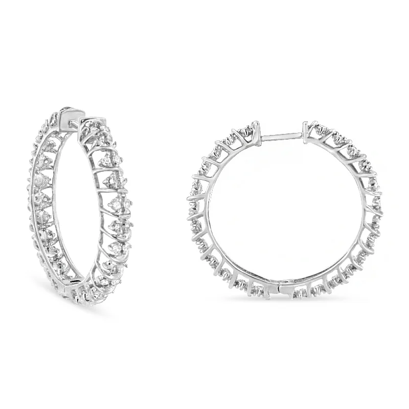 Timeless Elegance, Temporary Discounts – Act Fast .925 Sterling Silver 1/2 Cttw Diamond Wire Cage Style Hoop Earring