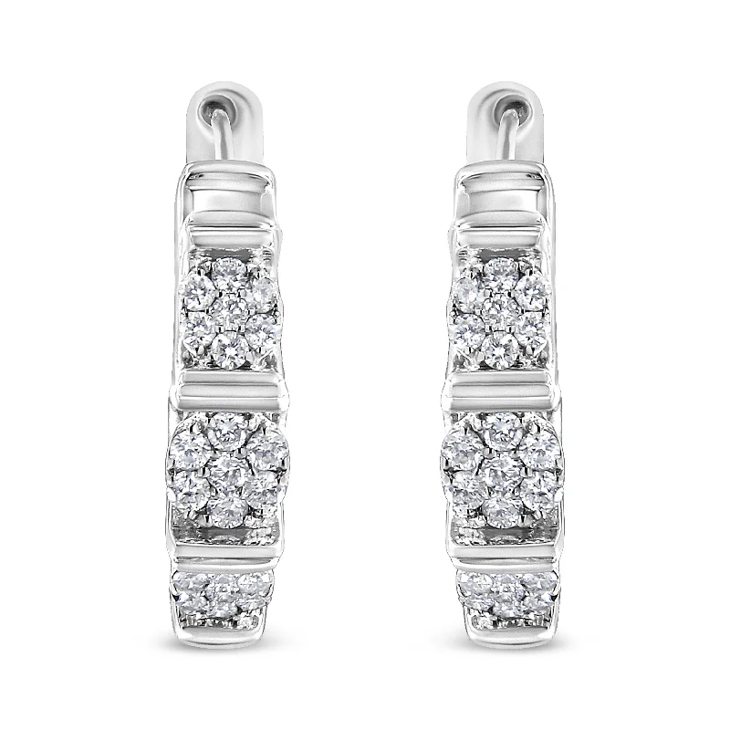 Flash Sale On Stunning Jewelry – Don't Miss Out .925 Sterling Silver 1/2 Cttw Lab Grown Round Diamond Floral Cluster Hoop Earrings