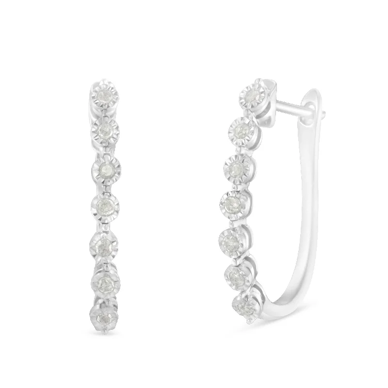 Special Deals On Handcrafted And Designer Jewelry .925 Sterling Silver 1/2 cttw Miracle-Set Diamond 7 Stone Hoop Earrings