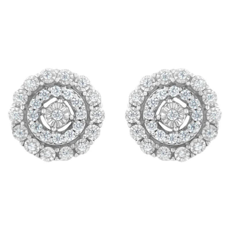 Exclusive Online Discounts On Stylish Jewelry .925 Sterling Silver 1/2 cttw Miracle-Set Diamond Double Halo Stud Earring