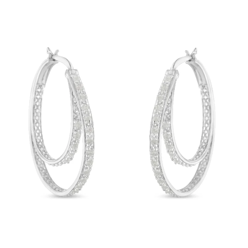 Your Dream Jewelry At Dream Prices .925 Sterling Silver 1/2 cttw Miracle-Set Diamond Double Hoop with Latchback Earrings