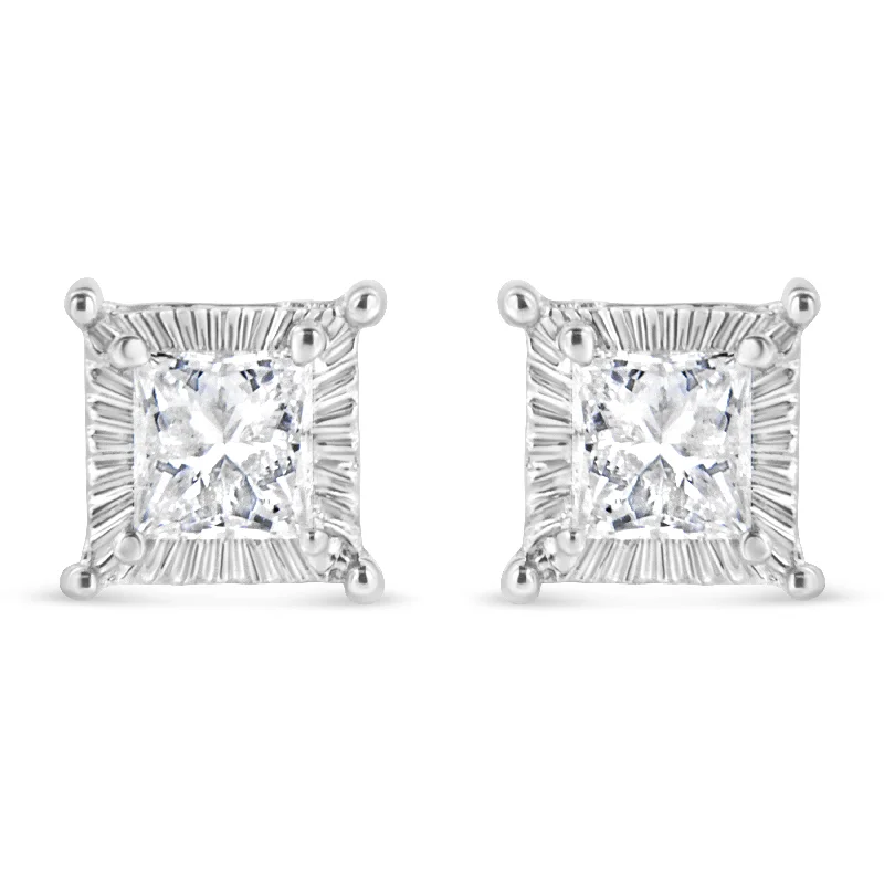 Dainty Floral Jewelry For Feminine Elegance .925 Sterling Silver 1/2 Cttw Princess-cut Diamond Stud Earring