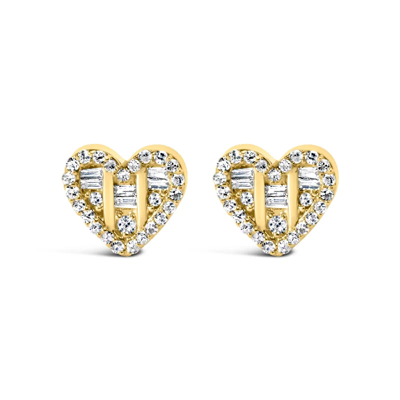 Limited-Time Offer On Elegant Jewelry Pieces .925 Sterling Silver 1/2 Cttw Round and Baguette Diamond Composite Heart Shaped Stud Earring