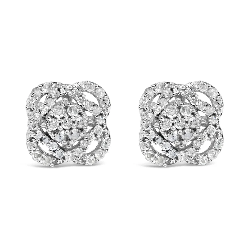 Exclusive Gemstone Jewelry Markdowns – Shop Now .925 Sterling Silver 1/2 cttw Round-cut Diamond Floral Cluster and Halo Stud Earring