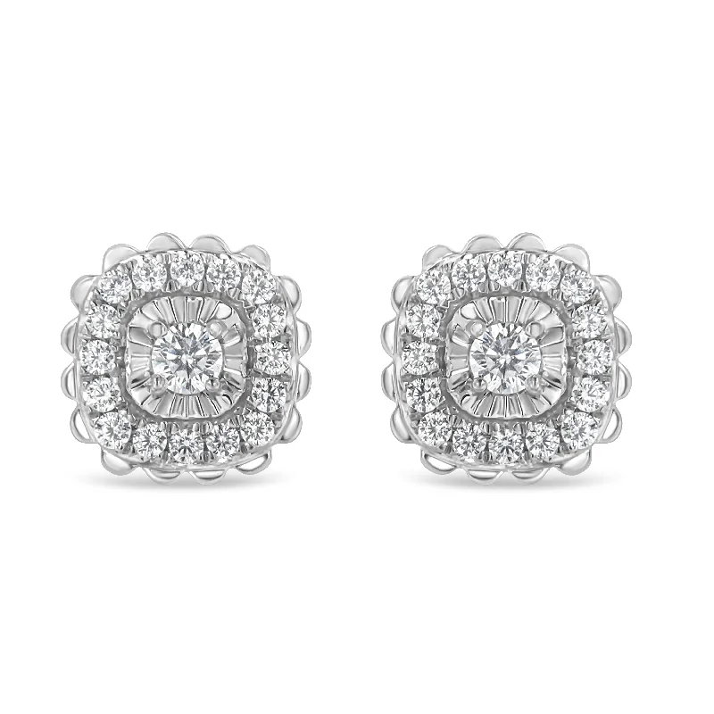 Grab Exquisite Jewelry At The Lowest Prices .925 Sterling Silver 1/2 Cttw Round-Cut Diamond Halo Cluster Stud Earring