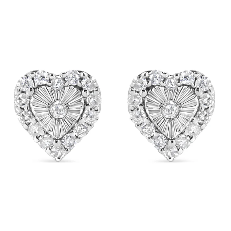 Exclusive Jewelry Discounts – Shop Now For Savings .925 Sterling Silver 1/3 Cttw Miracle Set Round-Cut Diamond Heart Stud Earring