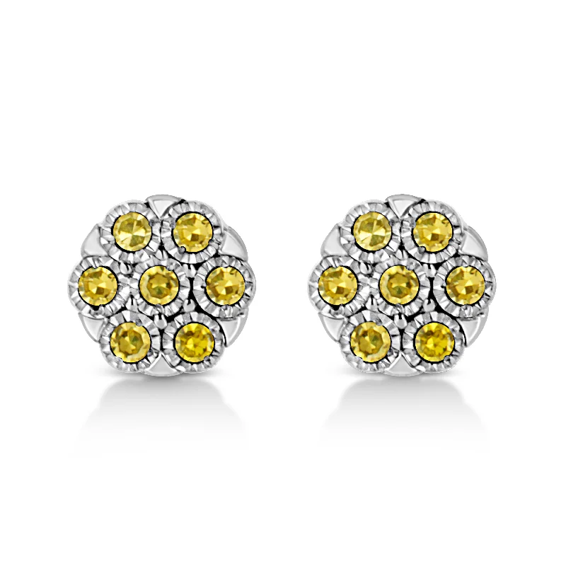 Shop Jewelry That Shines Without The High Price .925 Sterling Silver 1/4 Cttw Color Diamond Cluster Flower Earrings