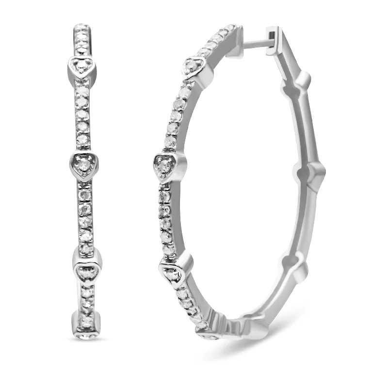 Luxury Jewelry Sale – Sparkle For Less .925 Sterling Silver 1/4 Cttw Diamond Heart and Bar Hoop Earring