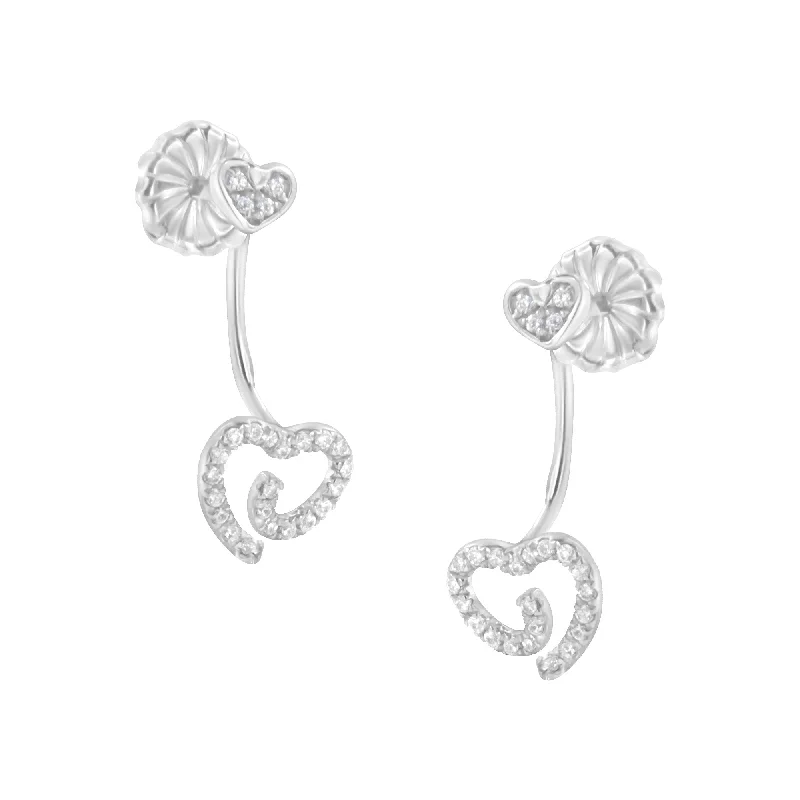 Handcrafted Beauty At Affordable Prices .925 Sterling Silver 1/4 Cttw Diamond Swirl Heart Front/Back Earrings