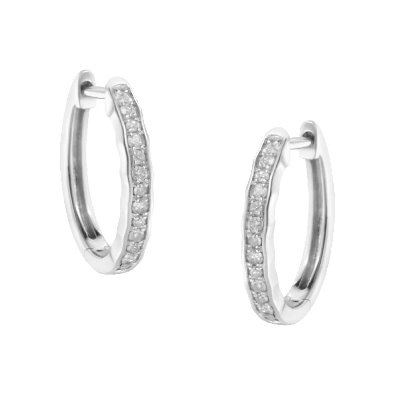Shop Fine Jewelry With Exclusive Savings .925 Sterling Silver 1/4 Cttw Inlaid Diamond Curved Edge Hoop Earrings