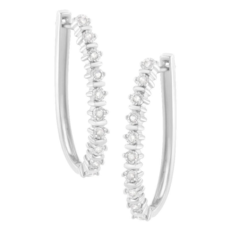 Shop Modern Jewelry Collections With Exclusive Discounts .925 Sterling Silver 1/4 cttw Miracle-Set Round-Cut Diamond Hoop Earring