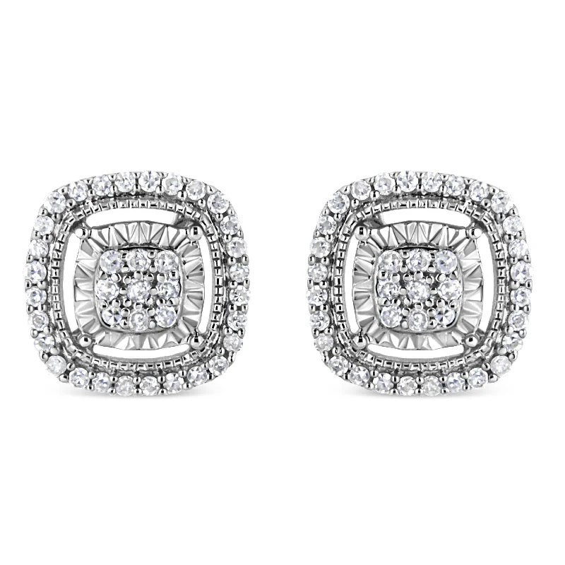 Shop Jewelry That Shines Without The High Price .925 Sterling Silver 1/4 Cttw Prong Set Round-Cut Diamond Cluster in Square Frame Stud Earring