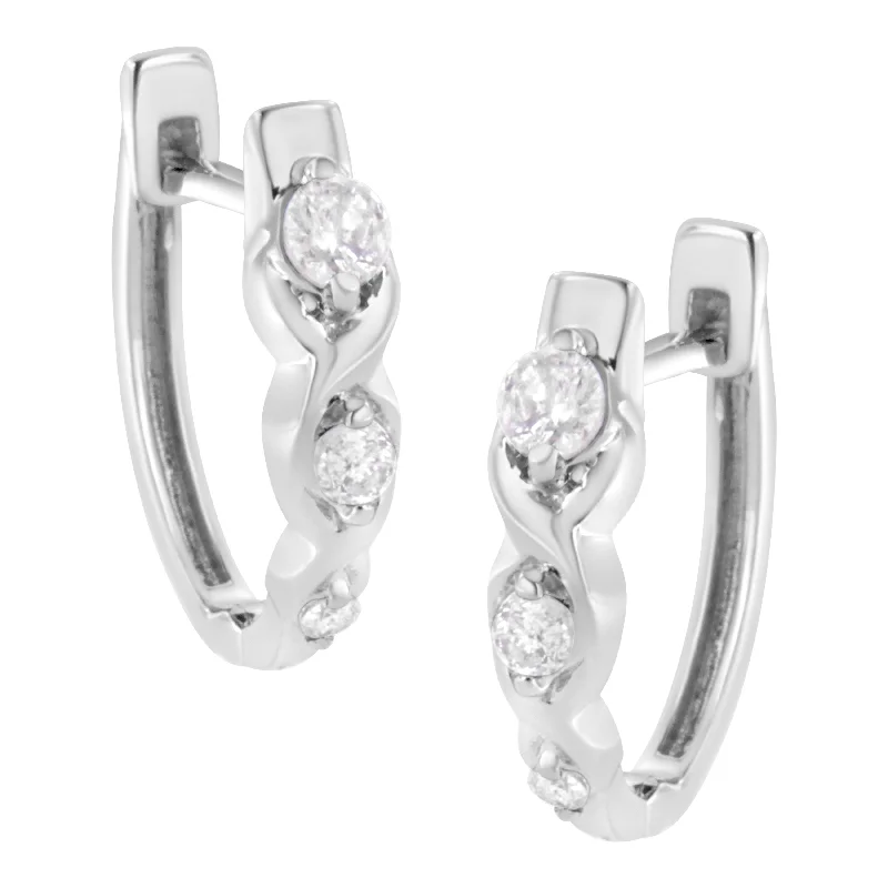 Celebrate Every Occasion With Sparkling Savings .925 Sterling Silver 1/4 cttw Prong Set Round-Cut Diamond Twist and Swirl Hoop Earring