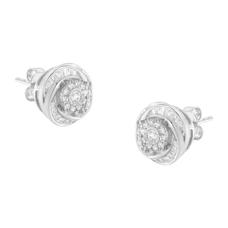 Accessorize For Less – Luxury Jewelry At Affordable Prices .925 Sterling Silver 3/4 Cttw Round and Baguette-Cut Diamond Love Knot Stud Earring