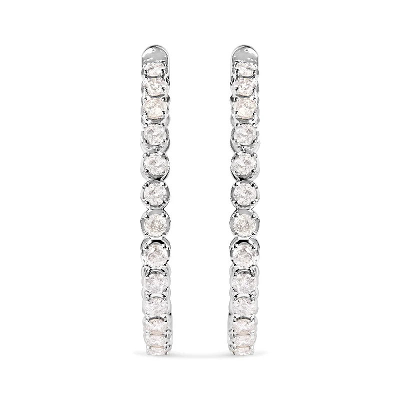 Shop Dazzling Jewelry At The Best Prices .925 Sterling Silver 7.0 Cttw Diamond 1-¾ Inside Out Hinged Leverback Hoop Earrings