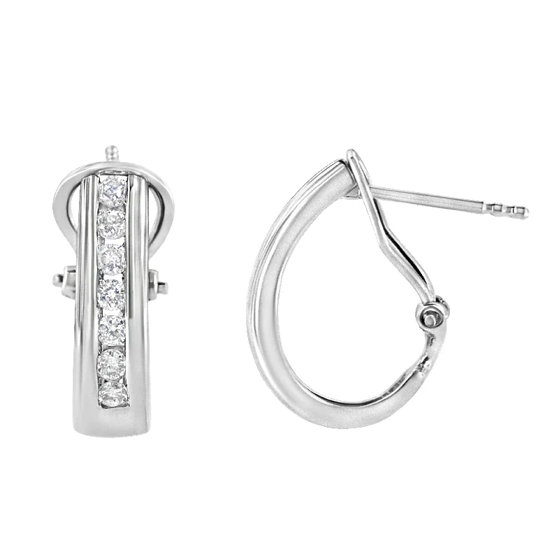 Luxury Jewelry Sale – Elegant Styles At Unbeatable Prices .925 Sterling Silver Channel Set 1/2 Cttw Lab Grown Round Diamond Omega Back Huggy Hoop Earrings