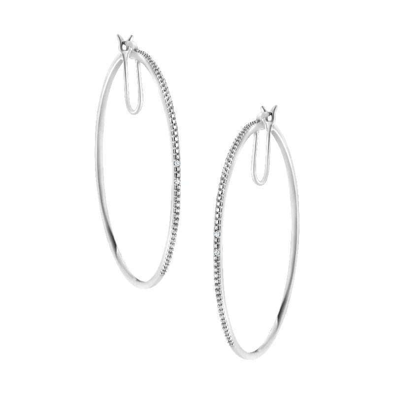 Your Perfect Accessory Now At The Best Price .925 Sterling Silver Diamond Accent Medium Sized Hoops Earrings
