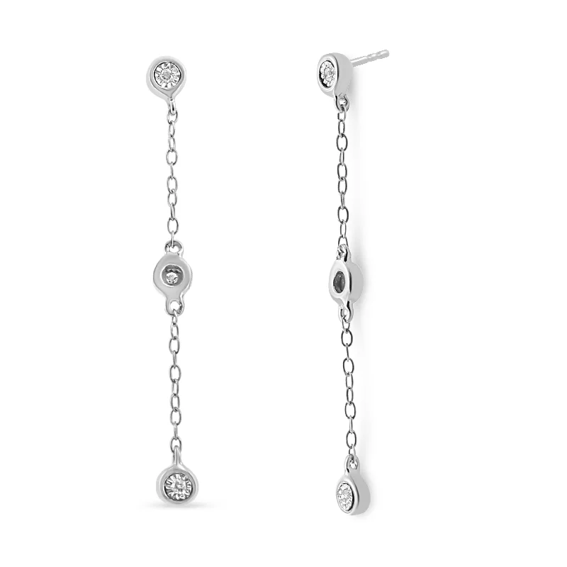 Affordable Glamour – Premium Jewelry For Less .925 Sterling Silver Miracle Set Diamond Accent 3-Stone Drop and Dangle Earring