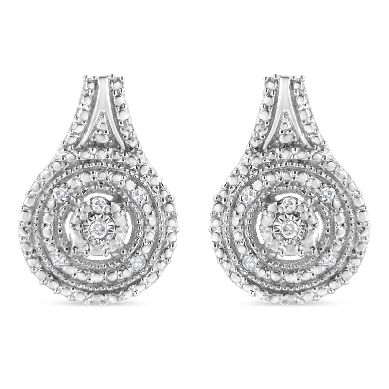 Dainty Floral Jewelry For Feminine Elegance .925 Sterling Silver Miracle Set Diamond Accent and Beaded Halo Dangle Earrings