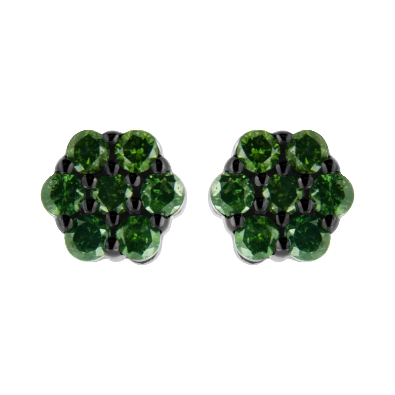 Your Dream Jewelry At Dream Prices – Shop Now .925 Sterling Silver  Prong Set Round-Cut Treated Colored Diamond Floral Cluster Stud Earring