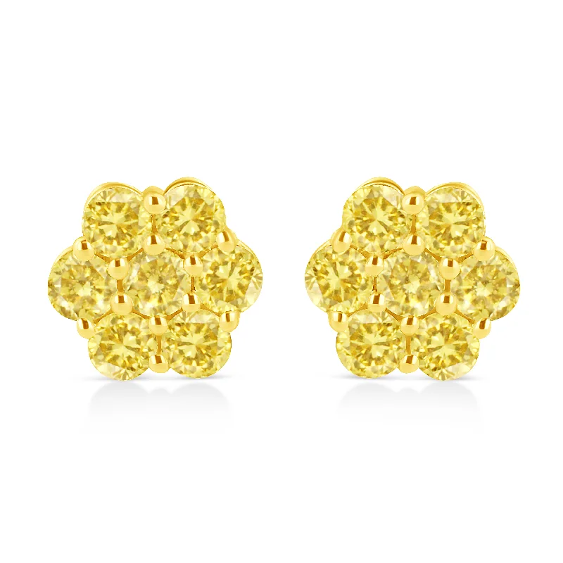 Last Chance To Grab Your Favorite Jewelry At A Discount .925 Sterling Silver  Prong Set Round-Cut Treated Colored Diamond Floral Cluster Stud Earring