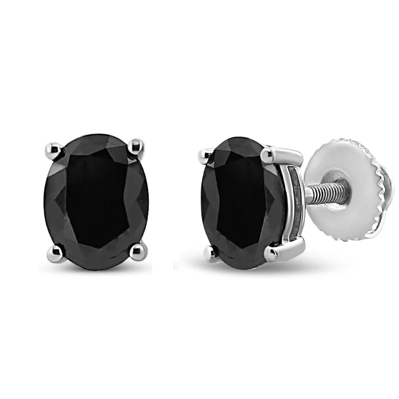 Waterproof Stainless Steel Jewelry For Lasting Beauty .925 Sterling Silver Prong Set Treated Black Oval Diamond Stud Earring