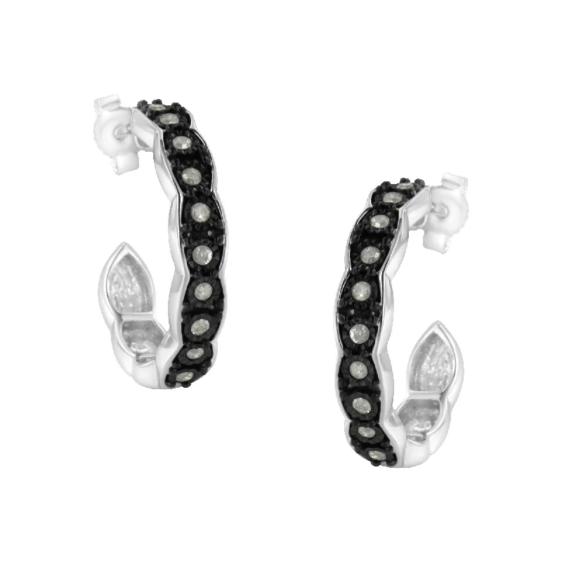 Luxury Jewelry At Unbeatable Discounts Black Rhodium and .925 Sterling Silver 1/4 cttw Miracle Plate Set Diamond "C" Shape Hoop Earring(I-J Color, I3 Clarity)