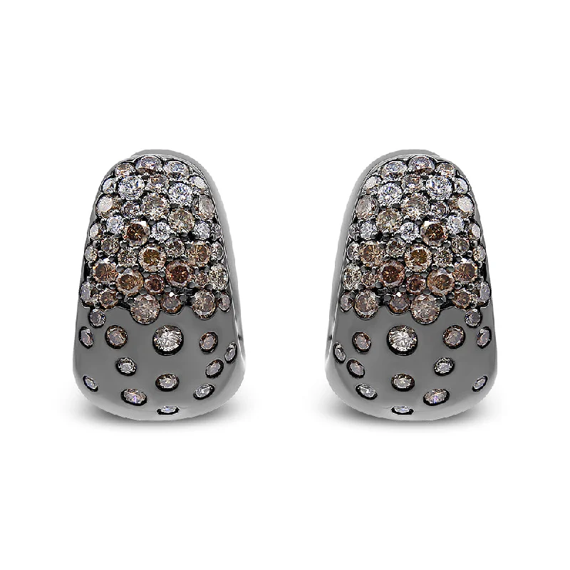 Unique Jewelry For Less – Shop The Sale Now Black Rhodium over 18K White Gold 2 1/4 Cttw Prong and Bezel Set White and Brown Diamond Huggy Hoop Earring
