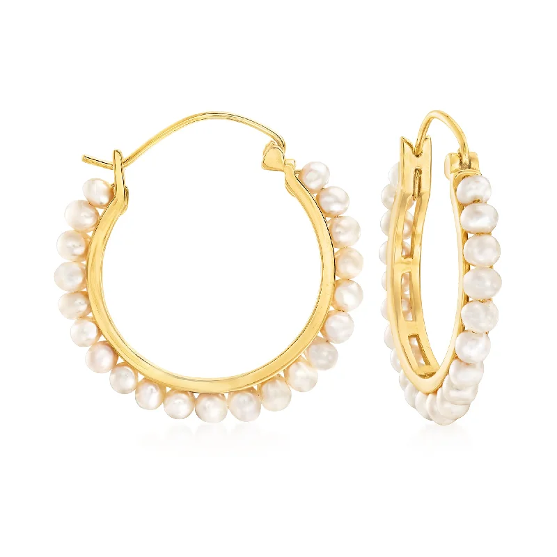 High-End Sparkle, Low-End Prices – Jewelry Sale Live Ross-Simons 3-3.5mm Cultured Pearl Hoop Earrings in 18kt Gold Over Sterling