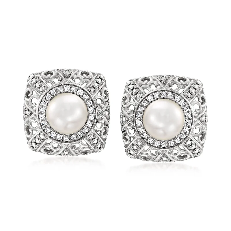 Limited-Stock Jewelry Sale – Shop Before It's Gone Ross-Simons 5.5-6mm Cultured Pearl and . Diamond Milgrain Earrings in Sterling Silver