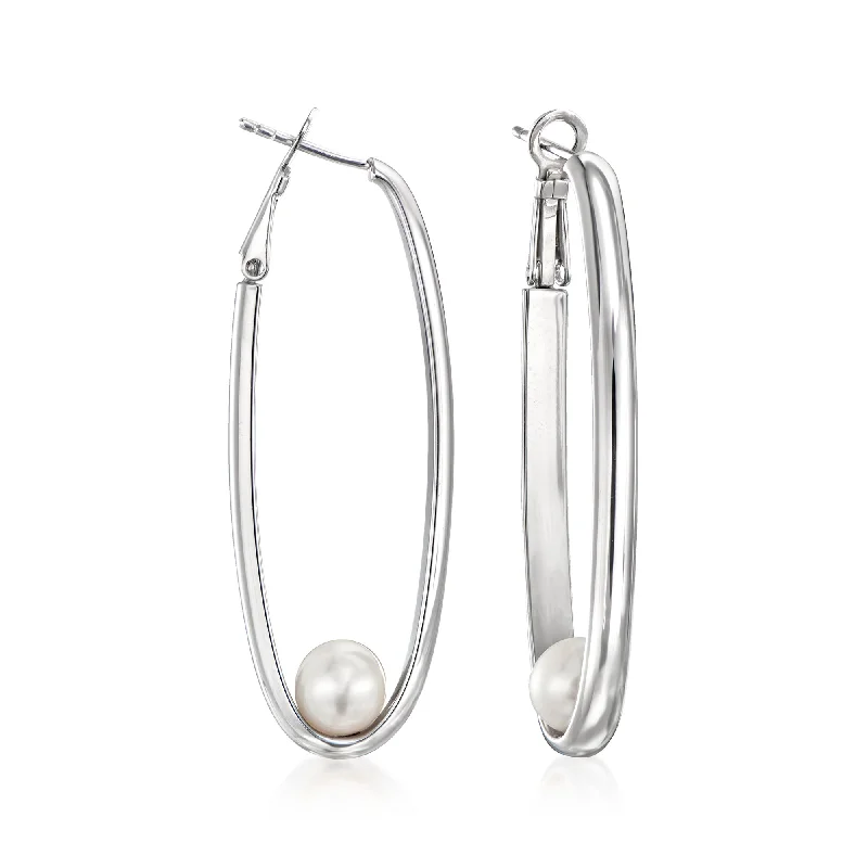 Best Jewelry Deals – Premium Quality At Exclusive Discounts Ross-Simons 7-7.5mm Cultured Pearl Elongated Hoop Earrings in Sterling Silver