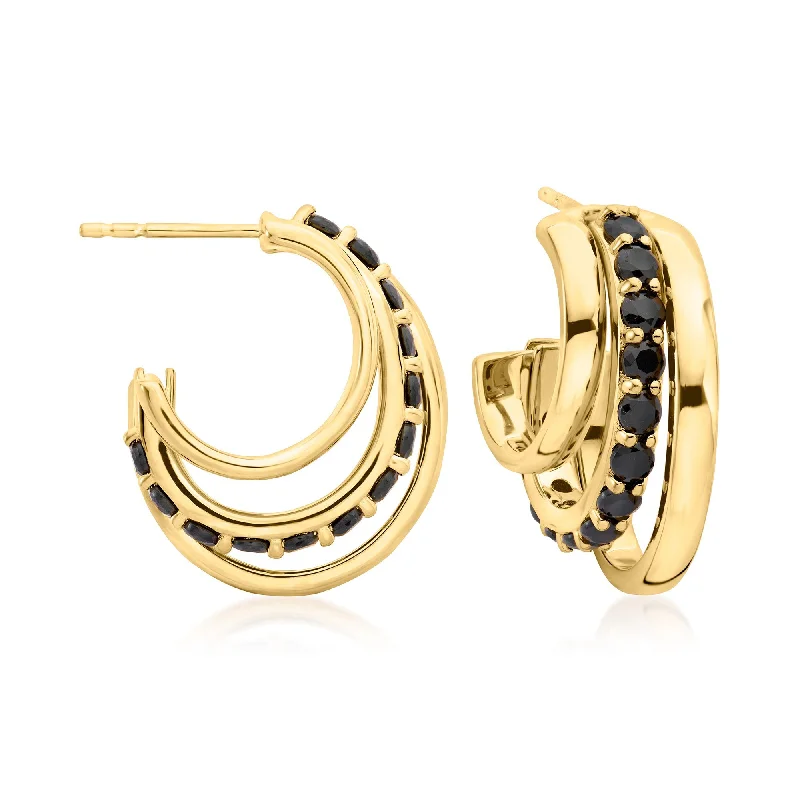 Unmissable Jewelry Sale – Shop Before It's Too Late Ross-Simons Black Spinel Convertible Multi-Hoop Earrings in 18kt Gold Over Sterling