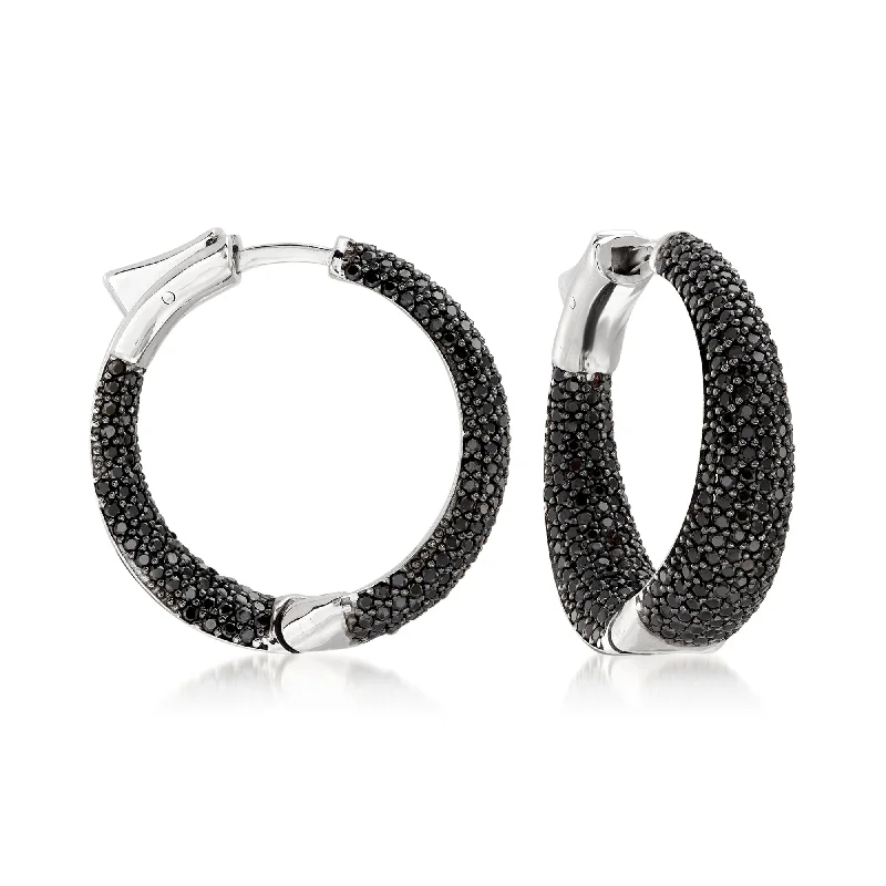 Elegant Jewelry, Affordable Luxury – Shop Now Ross-Simons Black Spinel Inside-Outside Hoop Earrings in Sterling Silver