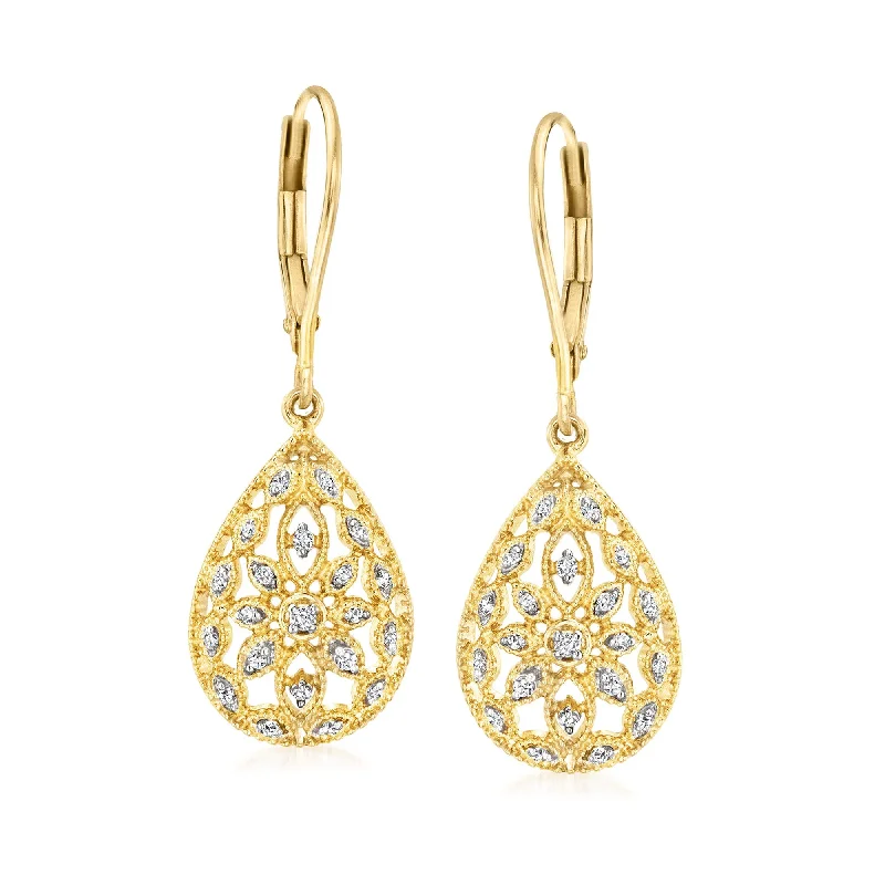 Timeless Elegance At Unbelievable Discounts Ross-Simons Diamond Openwork Teardrop Earrings in 18kt Gold Over Sterling