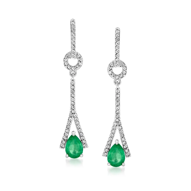 Buy More, Save More On Stunning Jewelry Pieces Ross-Simons Emerald and . White Topaz Drop Earrings in Sterling Silver