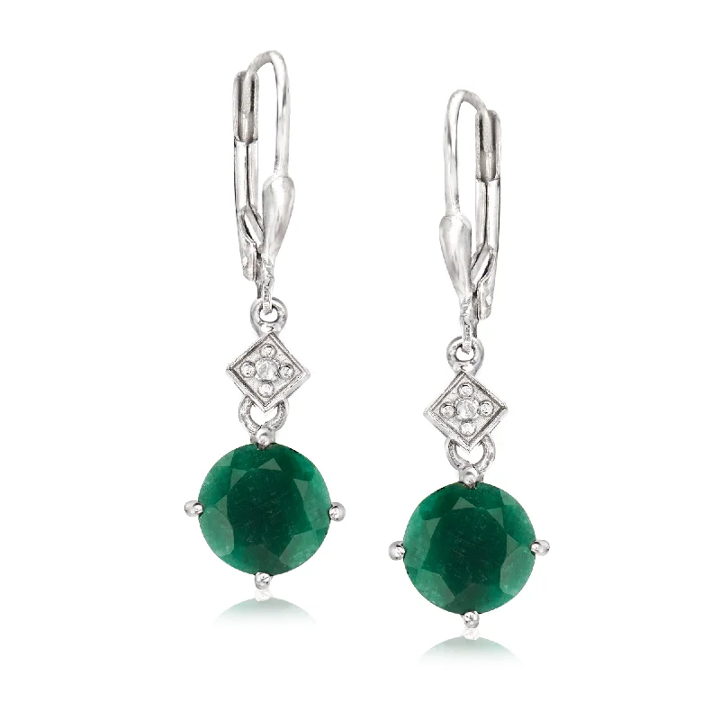Celebrate Every Occasion With Sparkling Savings Ross-Simons Emerald Drop Earrings With Diamond Accents in Sterling Silver