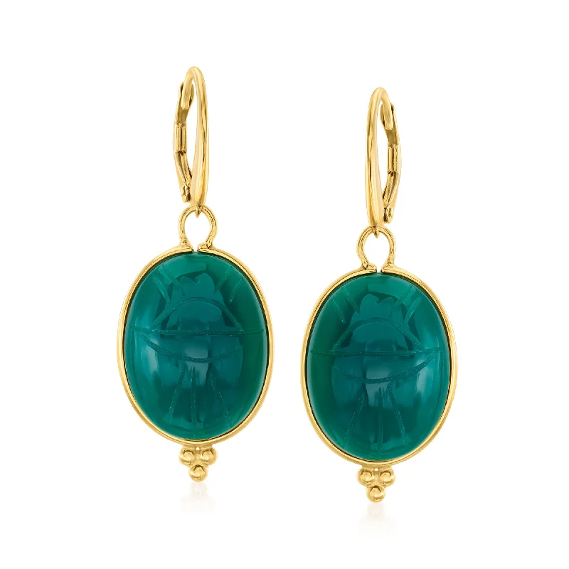 Shop Signature Jewelry Styles At Exclusive Prices Ross-Simons Green Chalcedony Scarab Drop Earrings in 18kt Gold Over Sterling