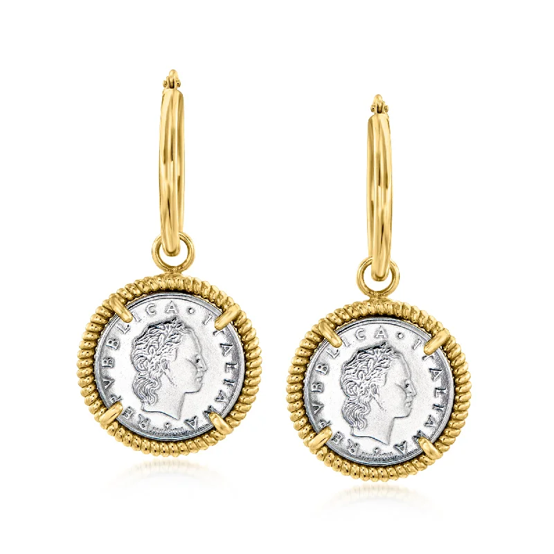 Buy More, Save More – Special Jewelry Discounts Ross-Simons Italian Genuine 50-Lira Coin Hoop Drop Earrings in 18kt Gold Over Sterling