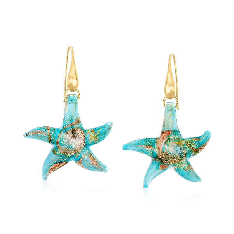 Jewelry Deals That Outshine The Rest Ross-Simons Italian Murano Glass Starfish Drop Earrings With 18kt Gold Over Sterling