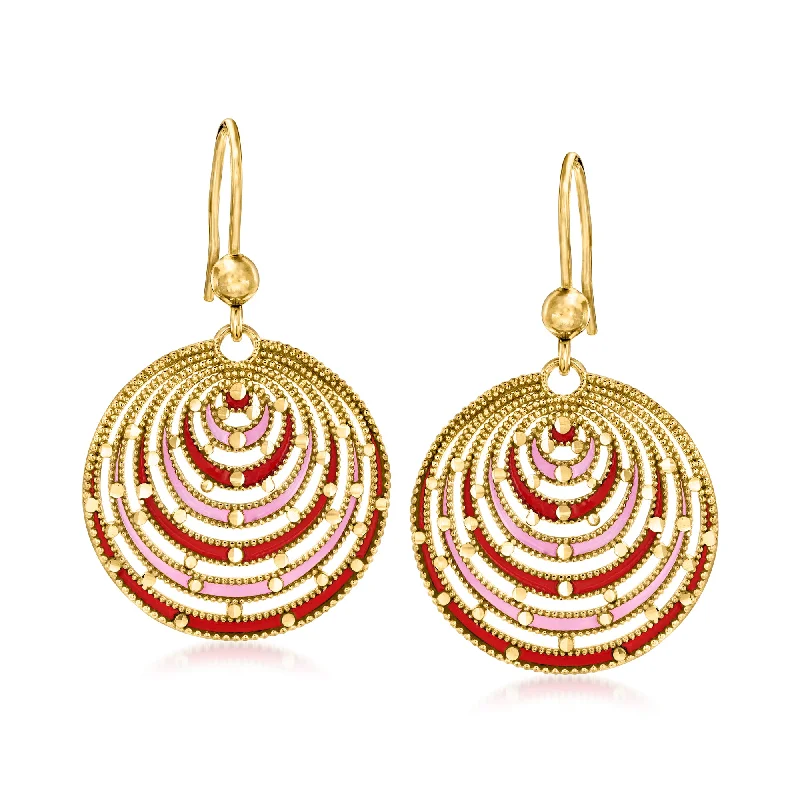 Exclusive Jewelry Sale Event – Shop Now Ross-Simons Italian Pink and Red Enamel Milgrain Drop Earrings in 18kt Gold Over Sterling