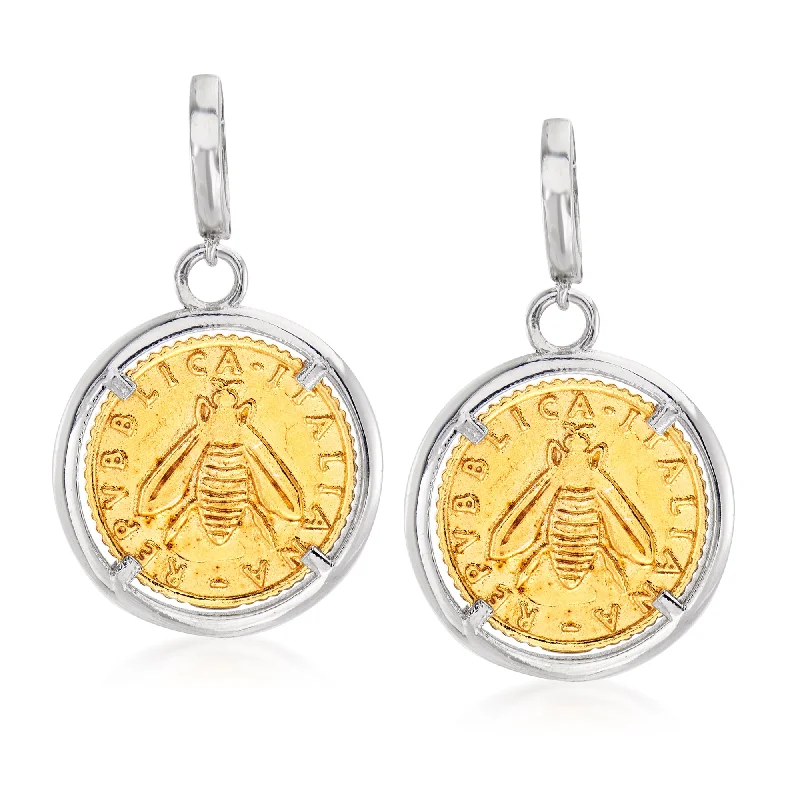 Discover Unique Jewelry With Special Limited-Time Offers Ross-Simons Italian Replica Lira Bee Coin Drop Earrings in Sterling Silver and 18kt Gold Over Sterling