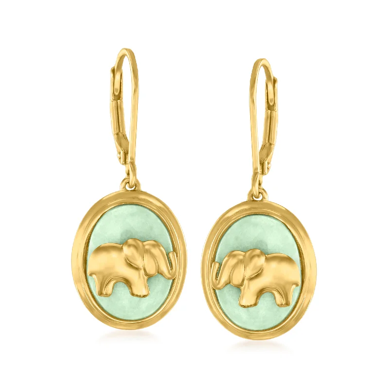 Fashion-Forward Jewelry At Exclusive Discounts Ross-Simons Jade Elephant Drop Earrings in 18kt Gold Over Sterling