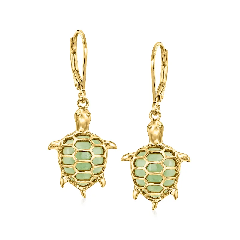 Big Discounts On Elegant Jewelry Collections Ross-Simons Jade Turtle Drop Earrings in 18kt Gold Over Sterling