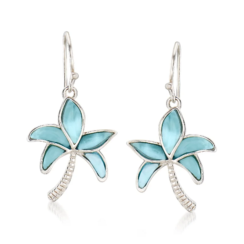 High-Quality Jewelry At A Fraction Of The Cost Ross-Simons Larimar Palm Tree Drop Earrings in Sterling Silver