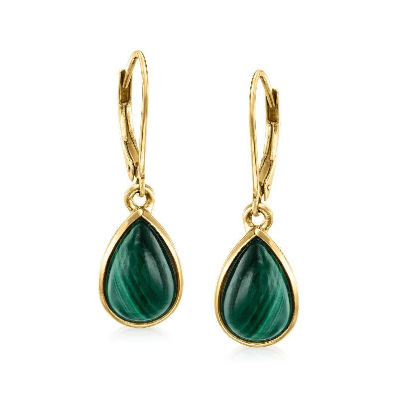 Make Your Outfit Shine With Discounted Jewelry Ross-Simons Malachite Drop Earrings in 18kt Gold Over Sterling
