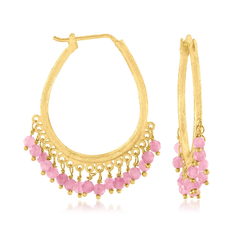 Unmissable Deals On Handmade Jewelry Collections Ross-Simons Pink Tourmaline Fringe Hoop Earrings in 18kt Gold Over Sterling