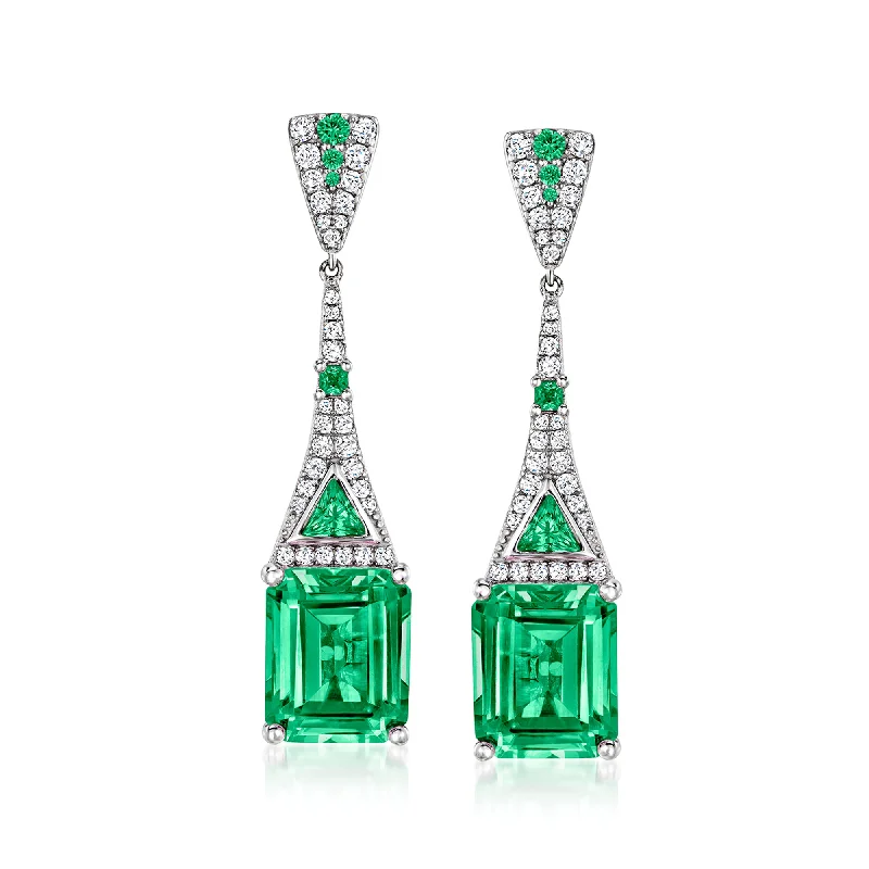 Trending Jewelry Now At Unbeatable Prices Ross-Simons Simulated Emerald and . CZ Drop Earrings in Sterling Silver