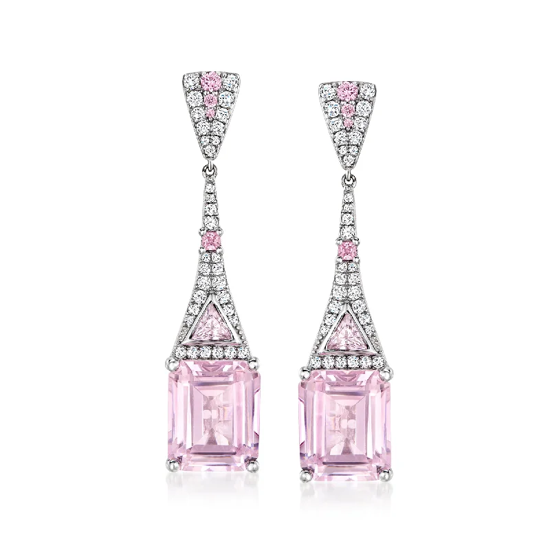 Shop Handcrafted Jewelry At Special Promotional Rates Ross-Simons Simulated Pink Sapphire and . CZ Drop Earrings in Sterling Silver