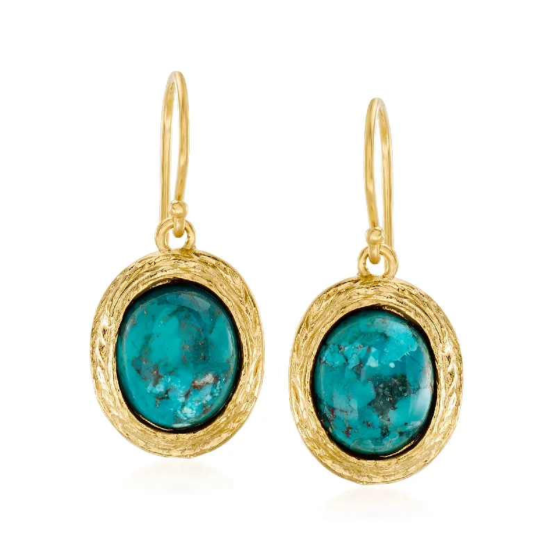 Elevate Your Outfit With Discounted Statement Jewelry Ross-Simons Turquoise Drop Earrings in 18kt Gold Over Sterling