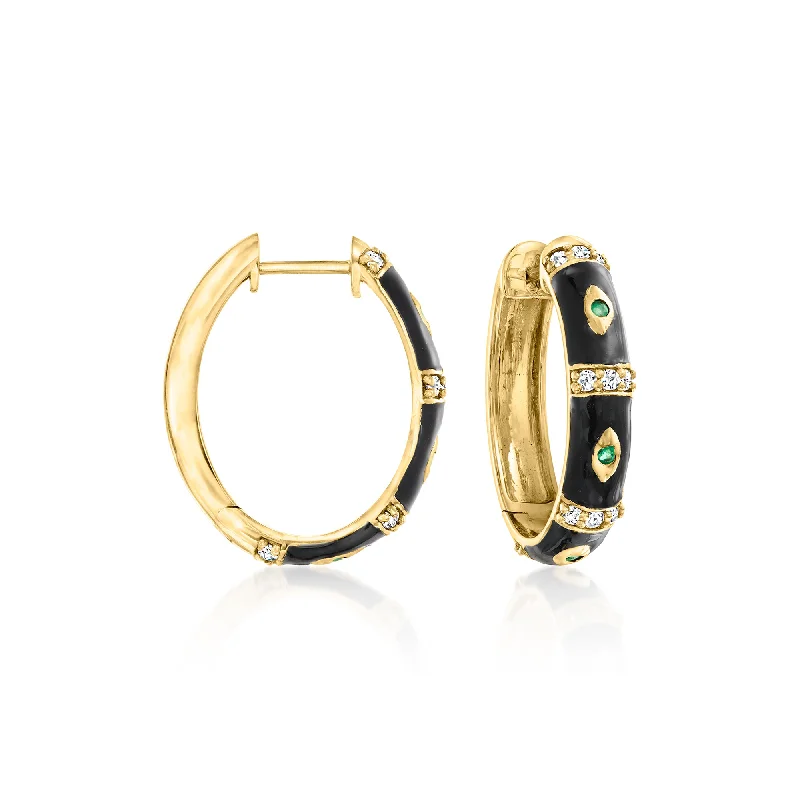 Jewelry Clearance Sale – Final Reductions Ross-Simons White Topaz Evil Eye Hoop Earrings With Emerald Accents and Black Enamel in 18kt Gold Over Sterling